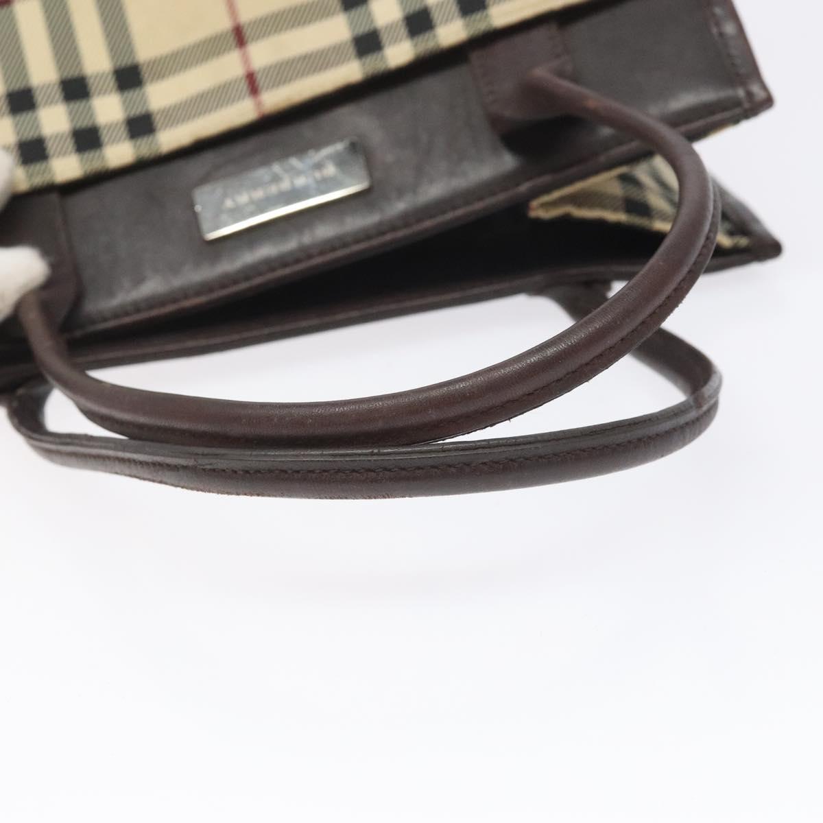 BURBERRY Nova Check Hand Bag Nylon Leather Beige Silver Auth ac3586