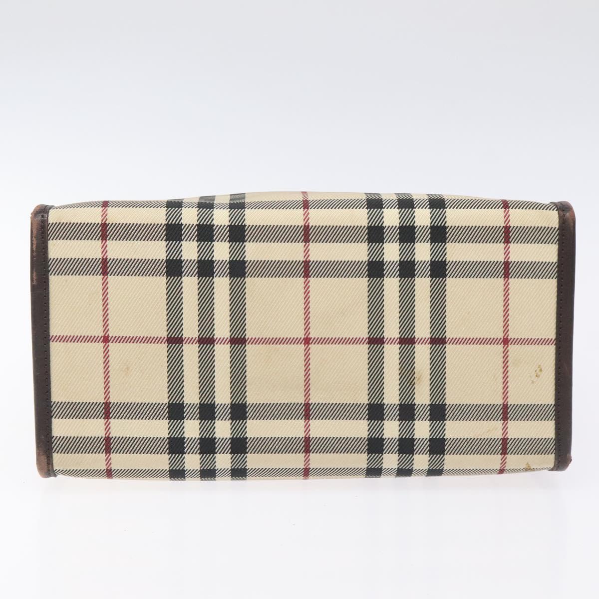 BURBERRY Nova Check Hand Bag Nylon Leather Beige Silver Auth ac3586