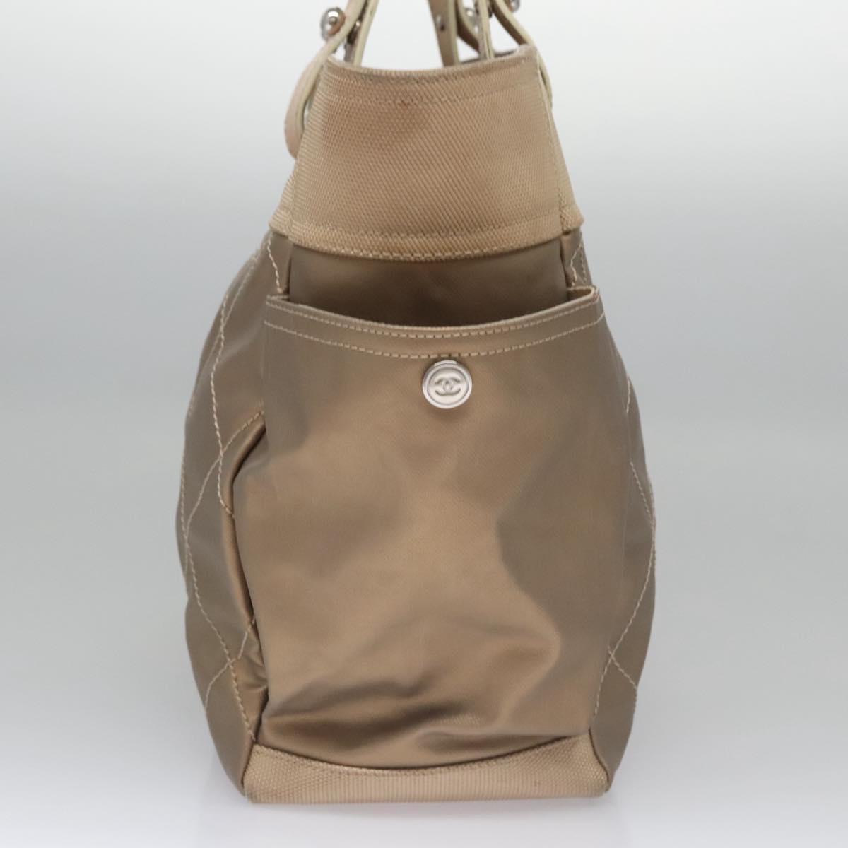 CHANEL Paris Biarritz MM Tote Bag Coated Canvas Gold Tone Silver CC Auth ac3593