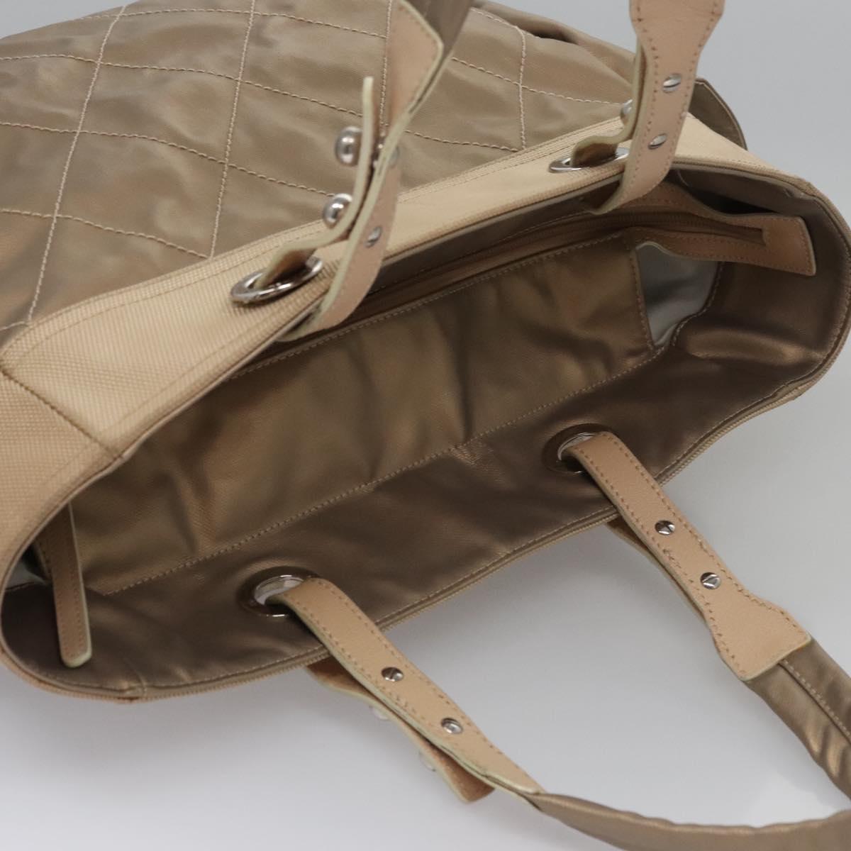 CHANEL Paris Biarritz MM Tote Bag Coated Canvas Gold Tone Silver CC Auth ac3593