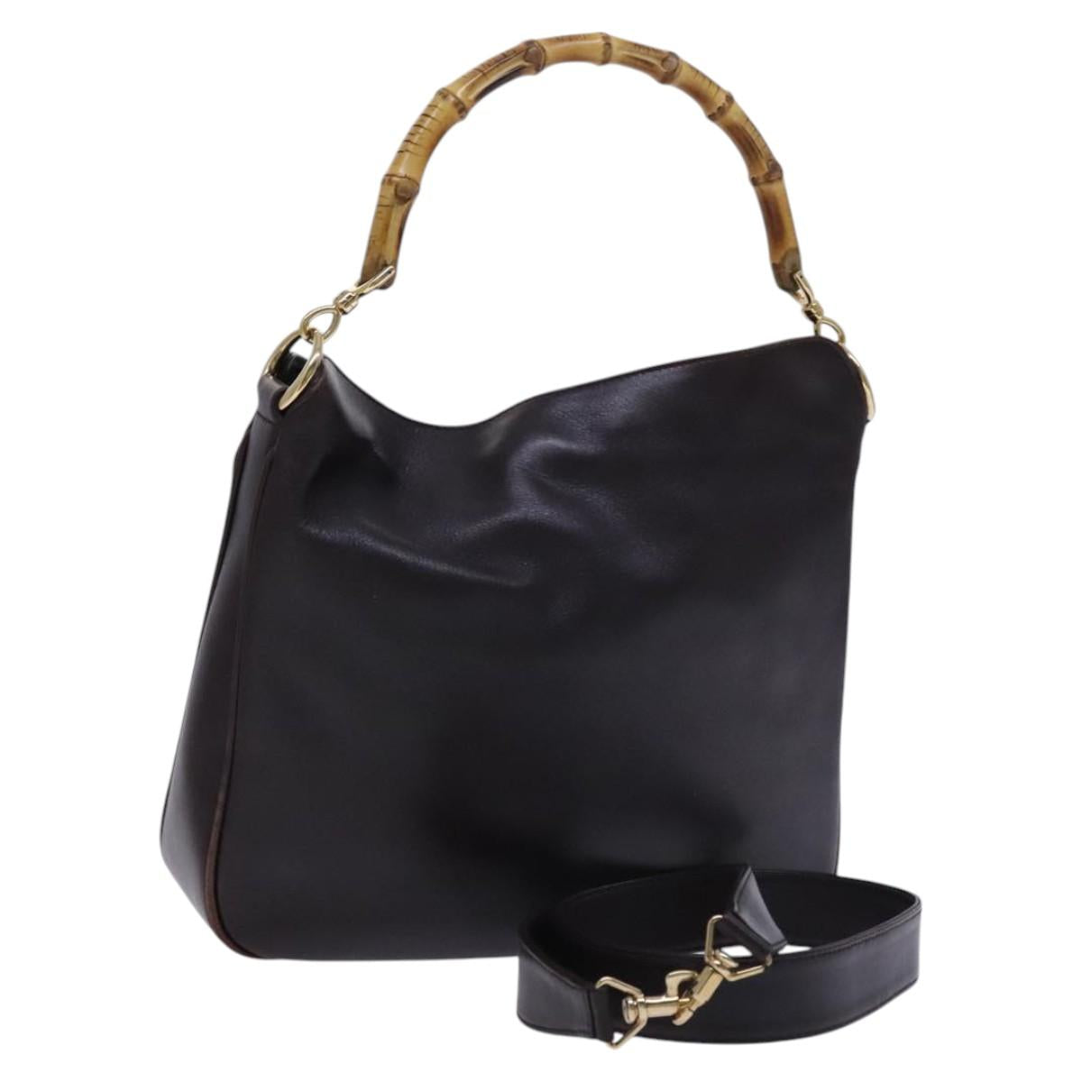 GUCCI Bamboo Hand Bag Leather 2way Brown Gold 001 1705 1638 Auth ac3599