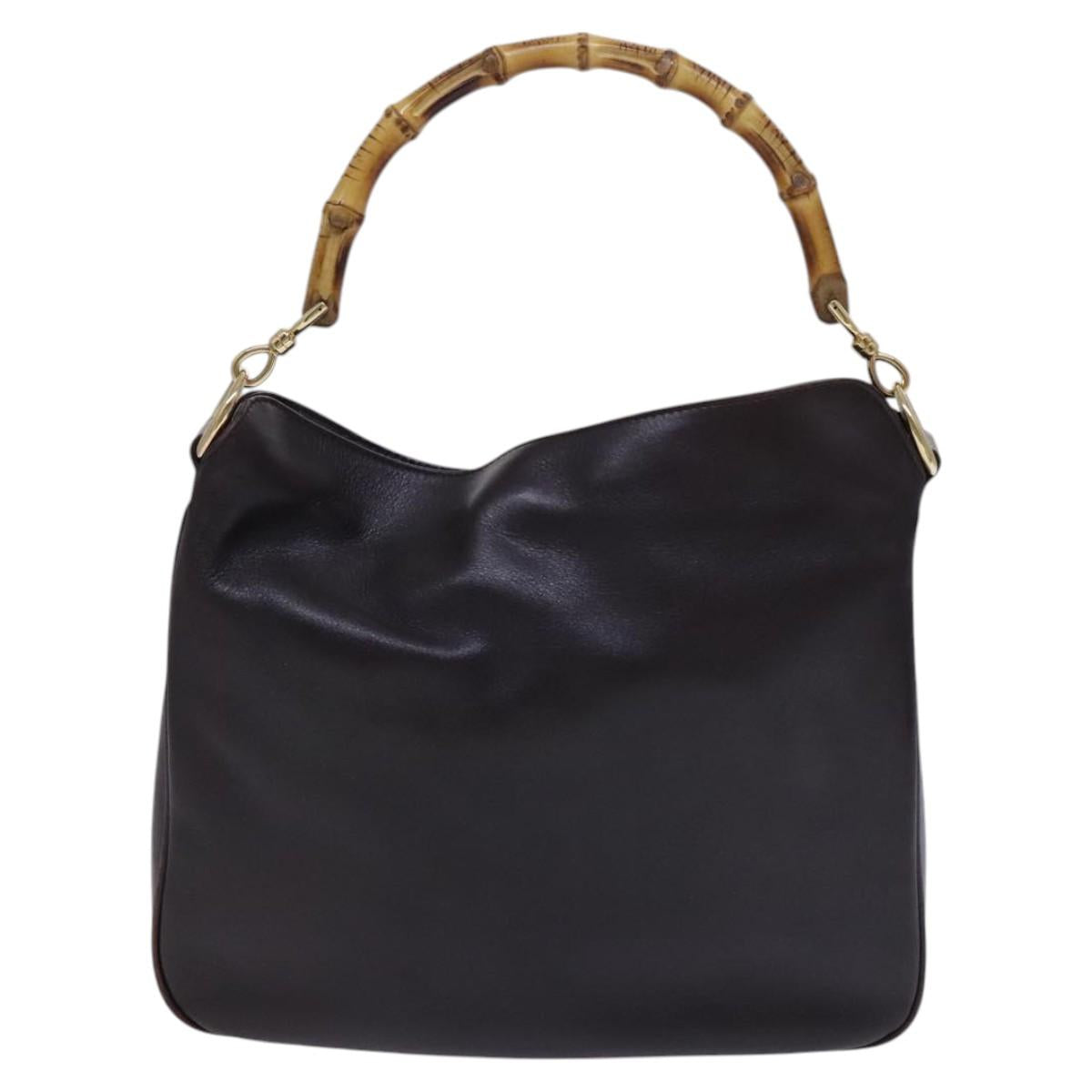 GUCCI Bamboo Hand Bag Leather 2way Brown Gold 001 1705 1638 Auth ac3599