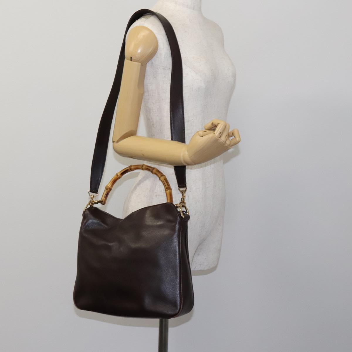 GUCCI Bamboo Hand Bag Leather 2way Brown Gold 001 1705 1638 Auth ac3599