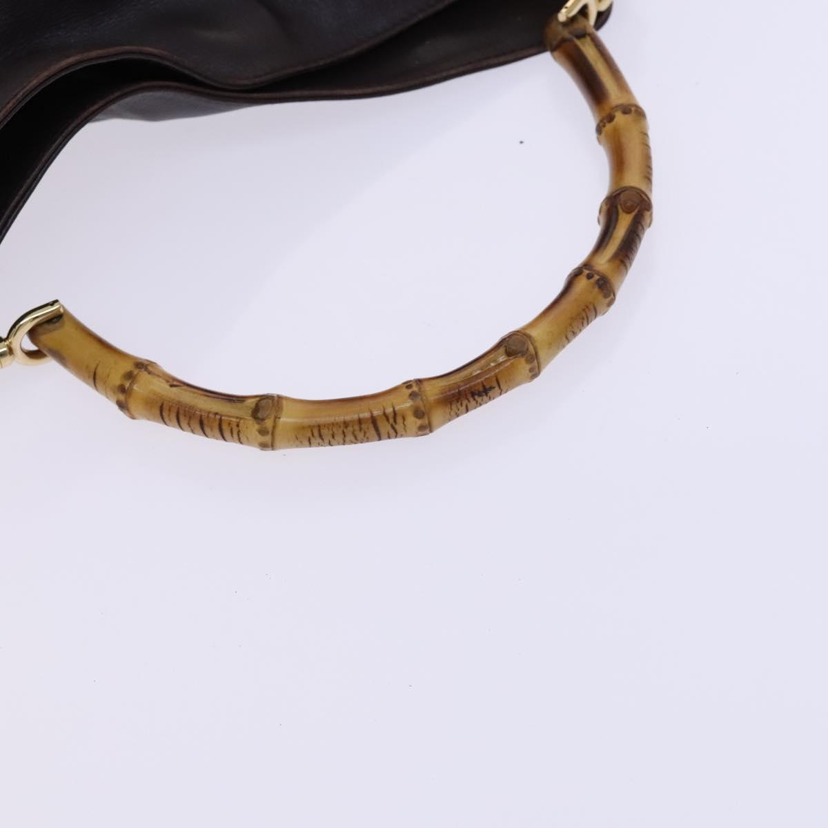 GUCCI Bamboo Hand Bag Leather 2way Brown Gold 001 1705 1638 Auth ac3599