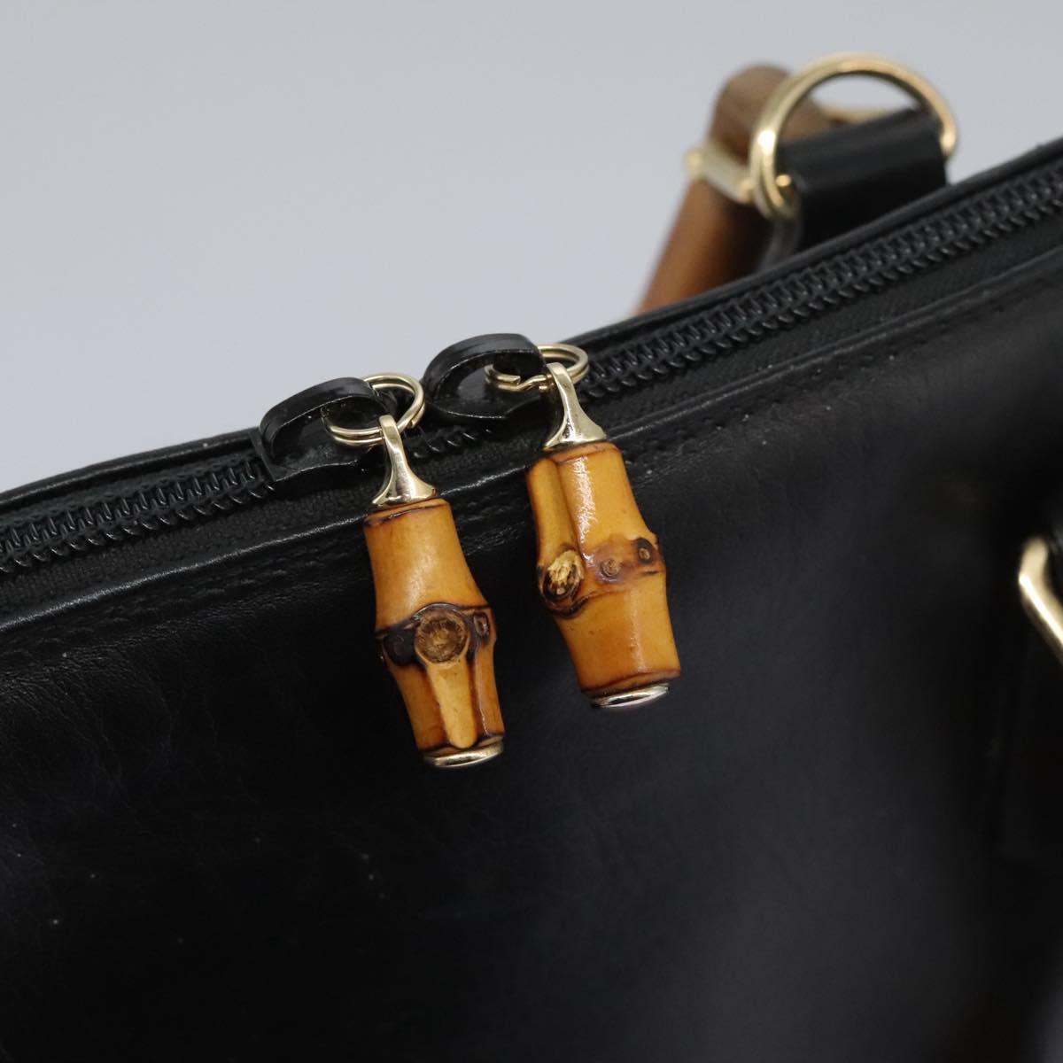 GUCCI Bamboo Hand Bag Leather 2way Black Gold 000 0289 Auth ac3600