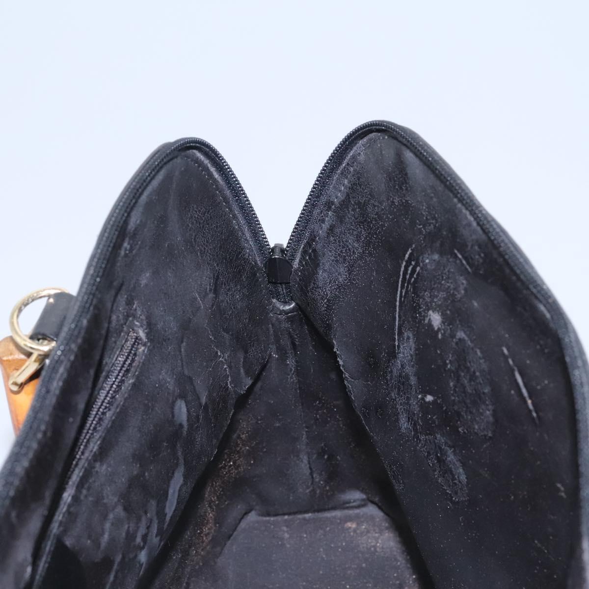 GUCCI Bamboo Hand Bag Leather 2way Black Gold 000 0289 Auth ac3600