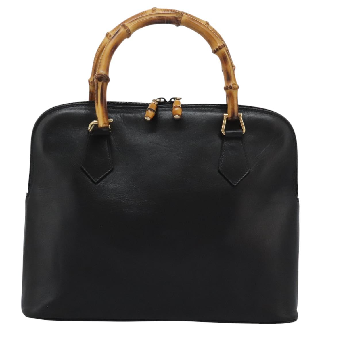 GUCCI Bamboo Hand Bag Leather 2way Black Gold 000 0289 Auth ac3600