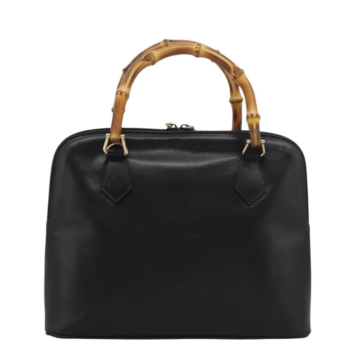 GUCCI Bamboo Hand Bag Leather 2way Black Gold 000 0289 Auth ac3600