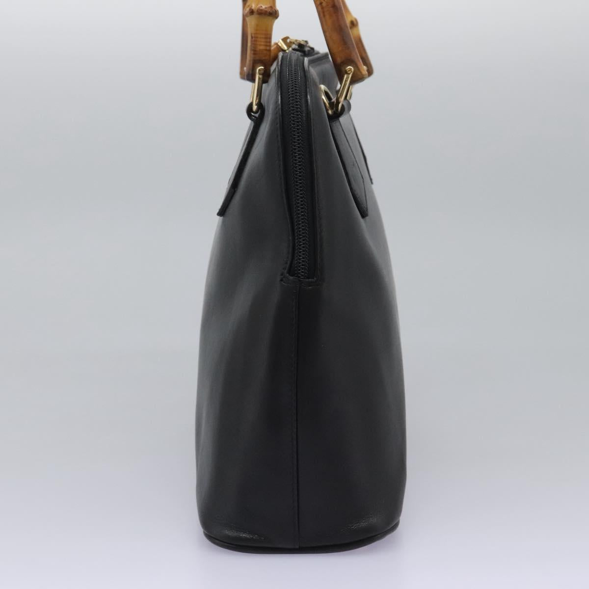 GUCCI Bamboo Hand Bag Leather 2way Black Gold 000 0289 Auth ac3600