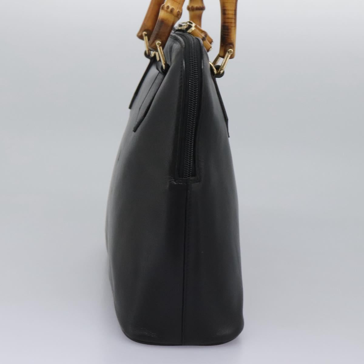 GUCCI Bamboo Hand Bag Leather 2way Black Gold 000 0289 Auth ac3600