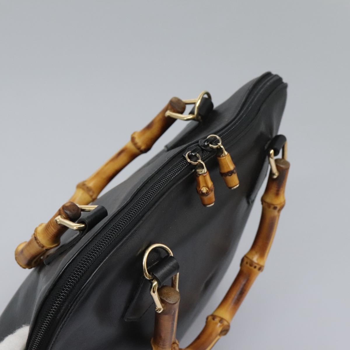GUCCI Bamboo Hand Bag Leather 2way Black Gold 000 0289 Auth ac3600