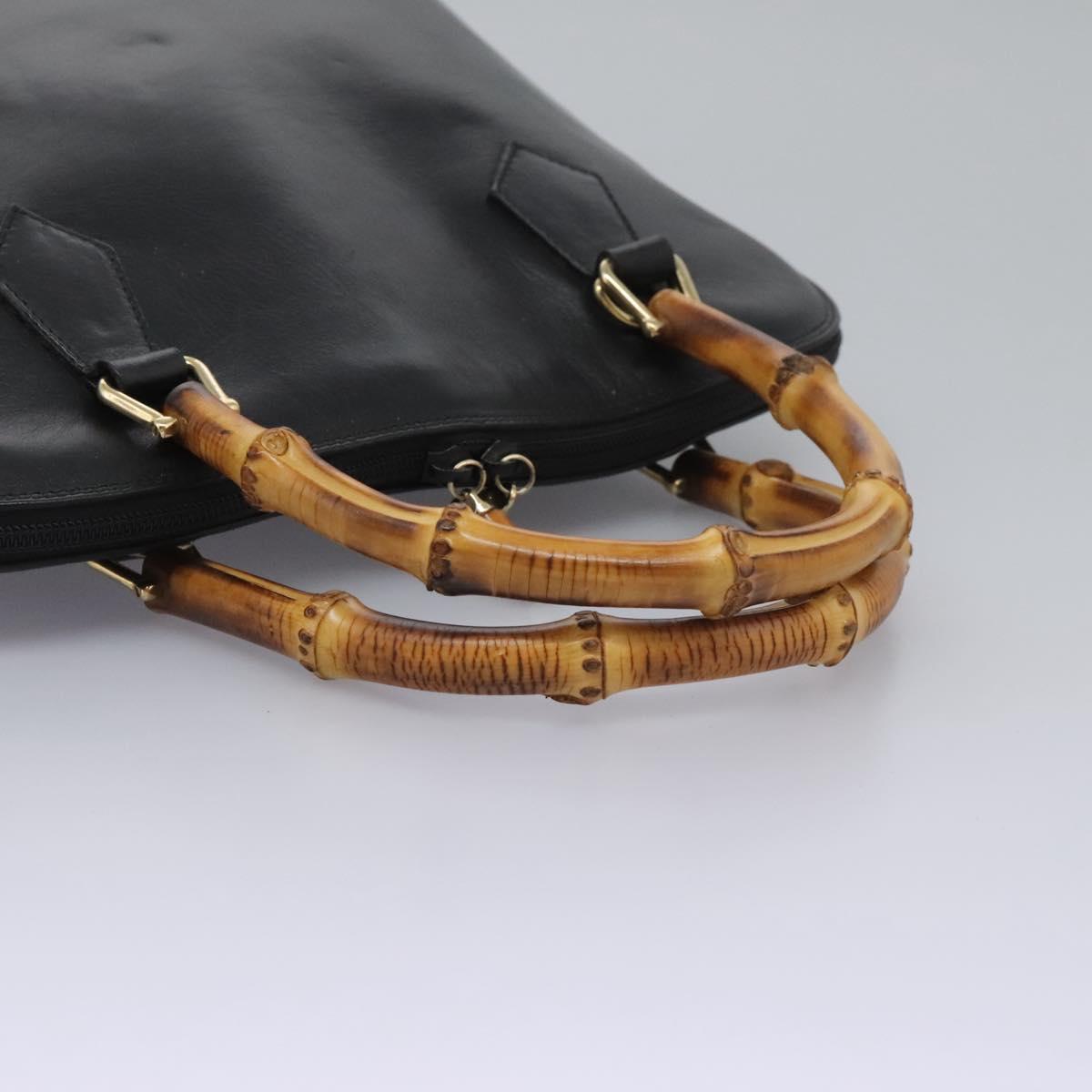 GUCCI Bamboo Hand Bag Leather 2way Black Gold 000 0289 Auth ac3600