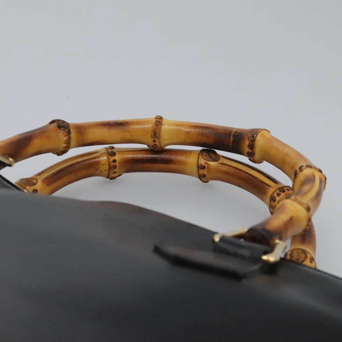 GUCCI Bamboo Hand Bag Leather 2way Black Gold 000 0289 Auth ac3600