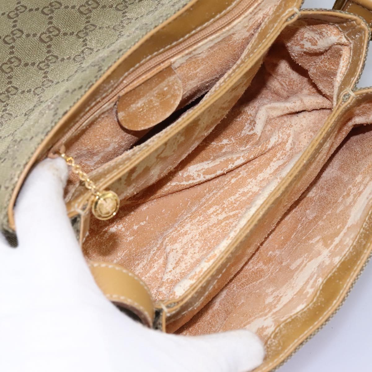 GUCCI GG Canvas Shoulder Bag Beige Gold Auth ac3606