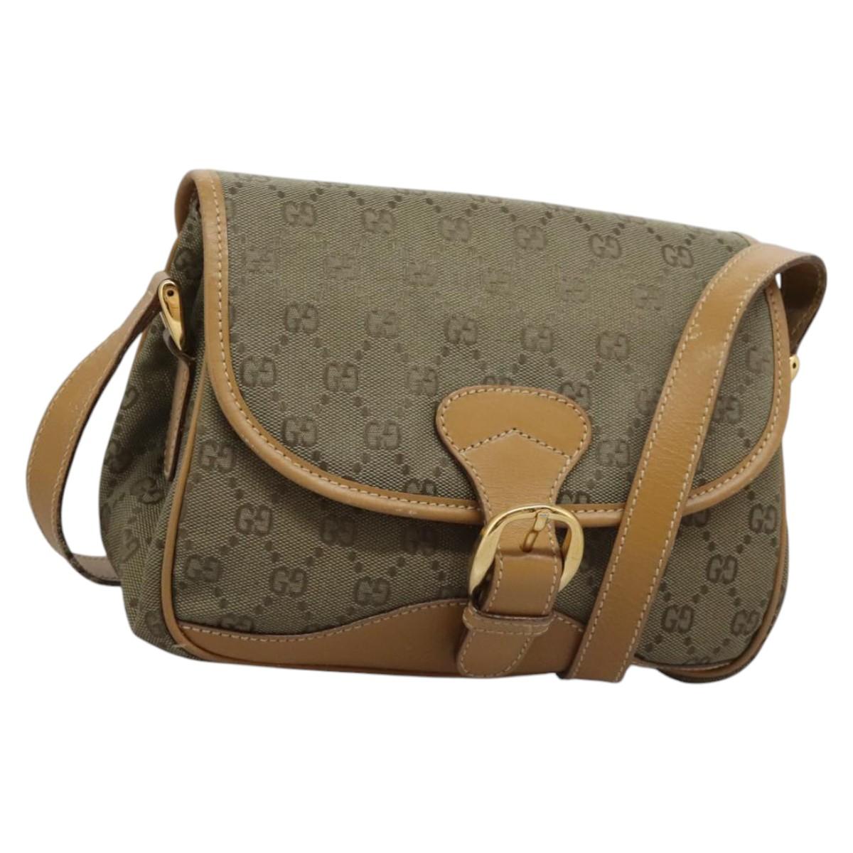GUCCI GG Canvas Shoulder Bag Beige Gold Auth ac3606