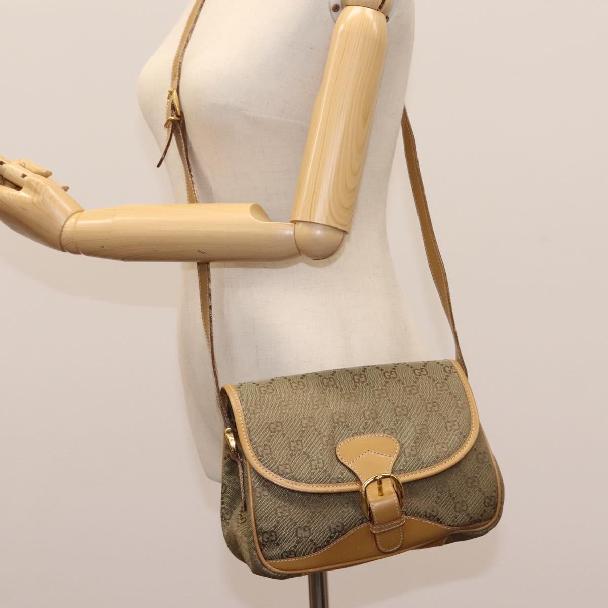 GUCCI GG Canvas Shoulder Bag Beige Gold Auth ac3606