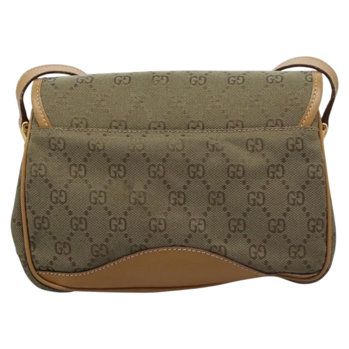 GUCCI GG Canvas Shoulder Bag Beige Gold Auth ac3606
