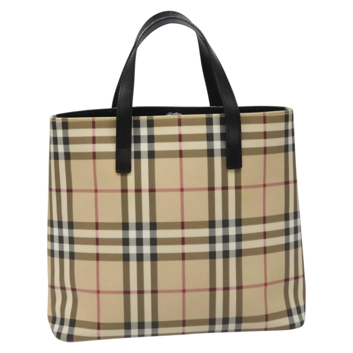 BURBERRY Nova Check Hand Bag PVC Beige Auth ac3609