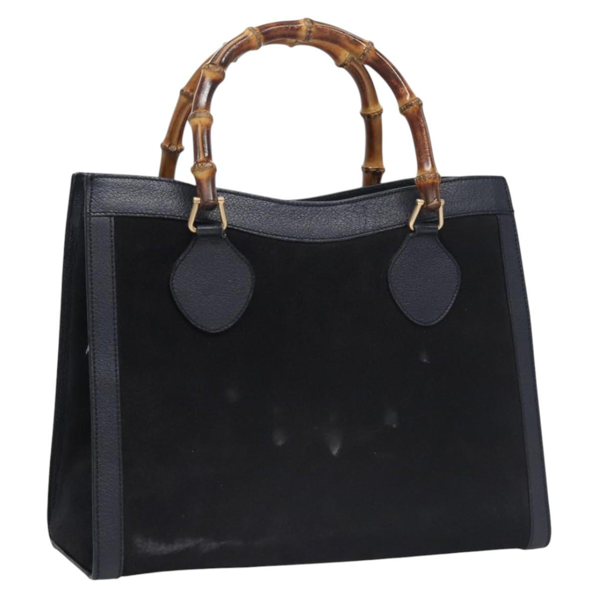 GUCCI Bamboo Hand Bag Suede Leather Navy Auth ac3660