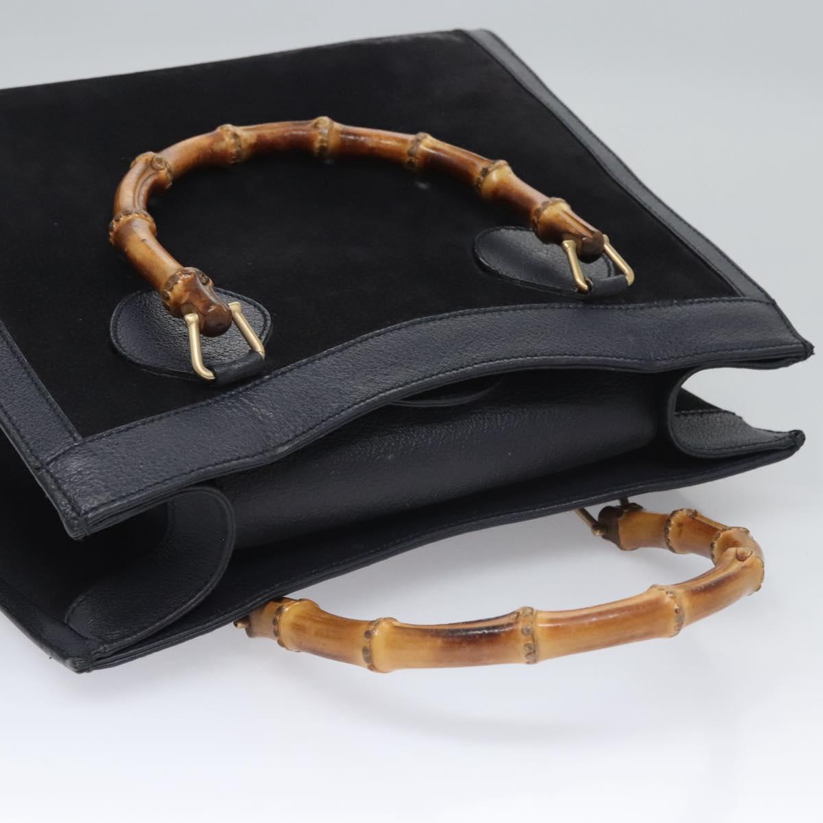 GUCCI Bamboo Hand Bag Suede Leather Navy Auth ac3660