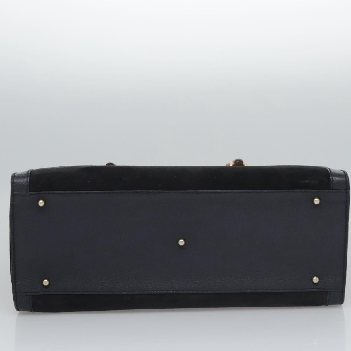 GUCCI Bamboo Hand Bag Suede Leather Navy Auth ac3660