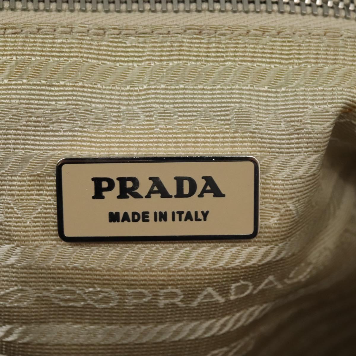 PRADA Shoulder Bag Nylon Beige Silver Auth ac3661