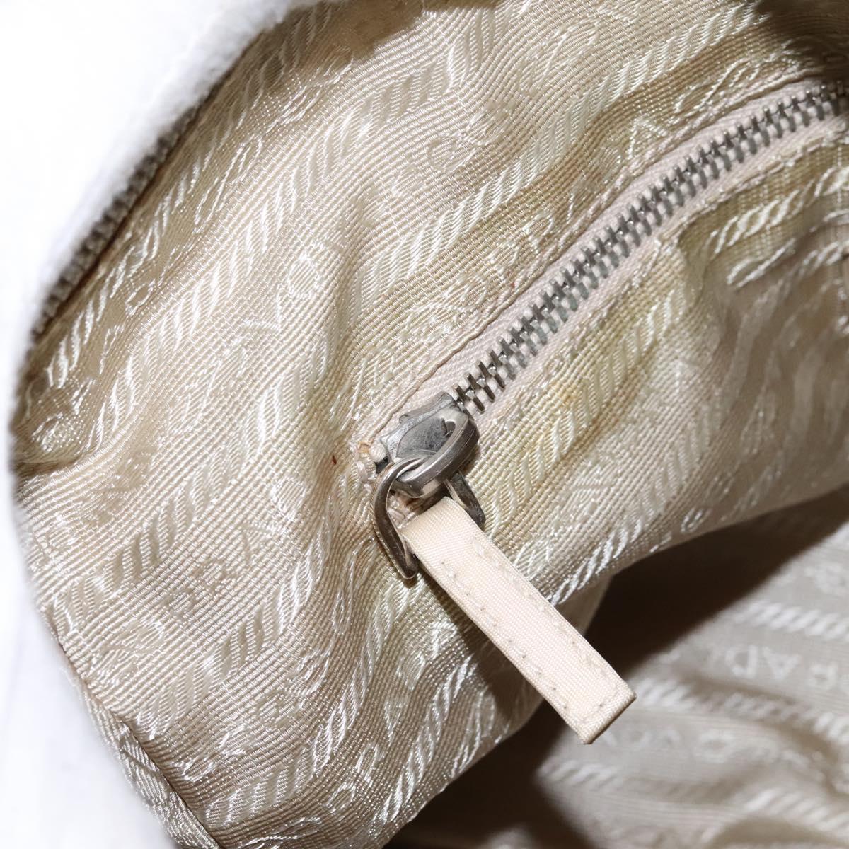 PRADA Shoulder Bag Nylon Beige Silver Auth ac3661