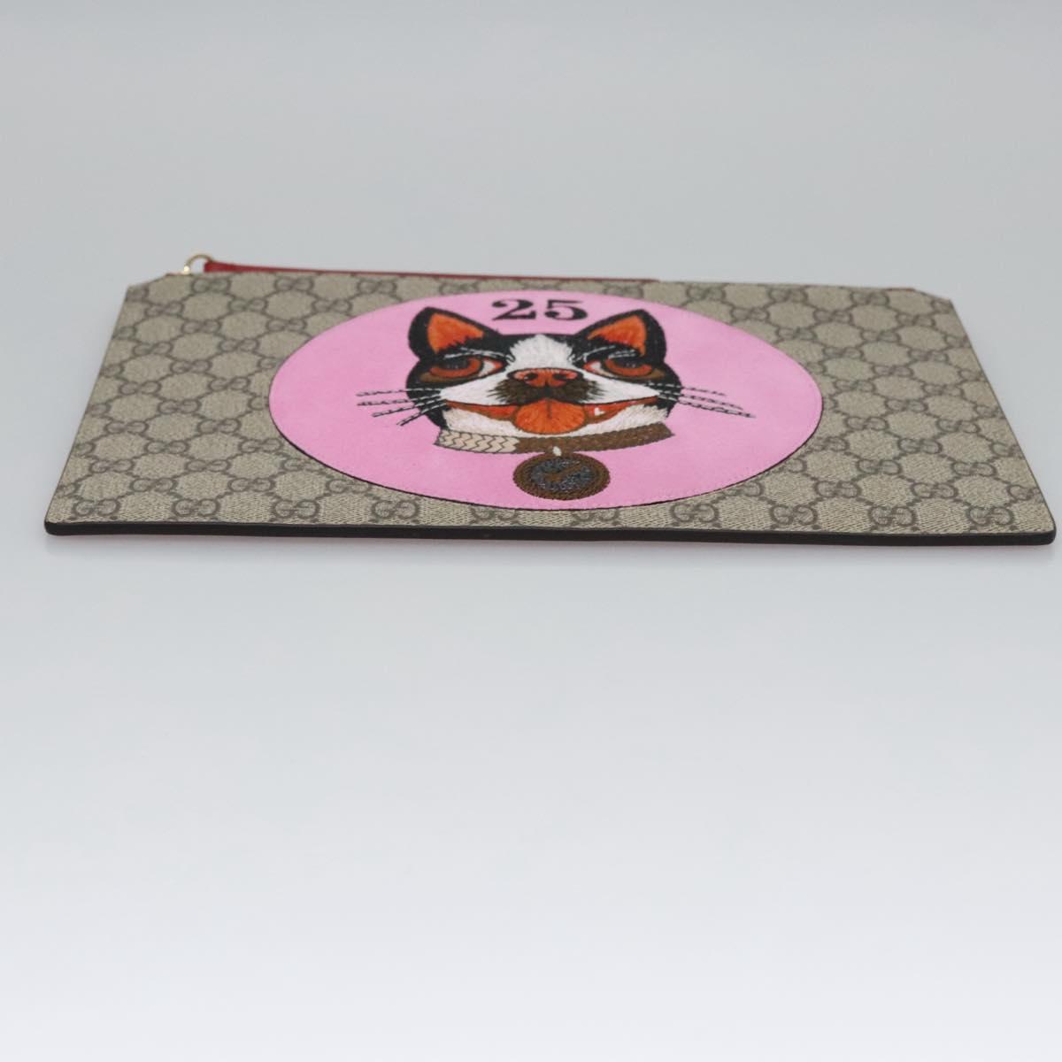 GUCCI GG Supreme BODCO Clutch Bag PVC Beige Gold 506280 Auth ac3672AV