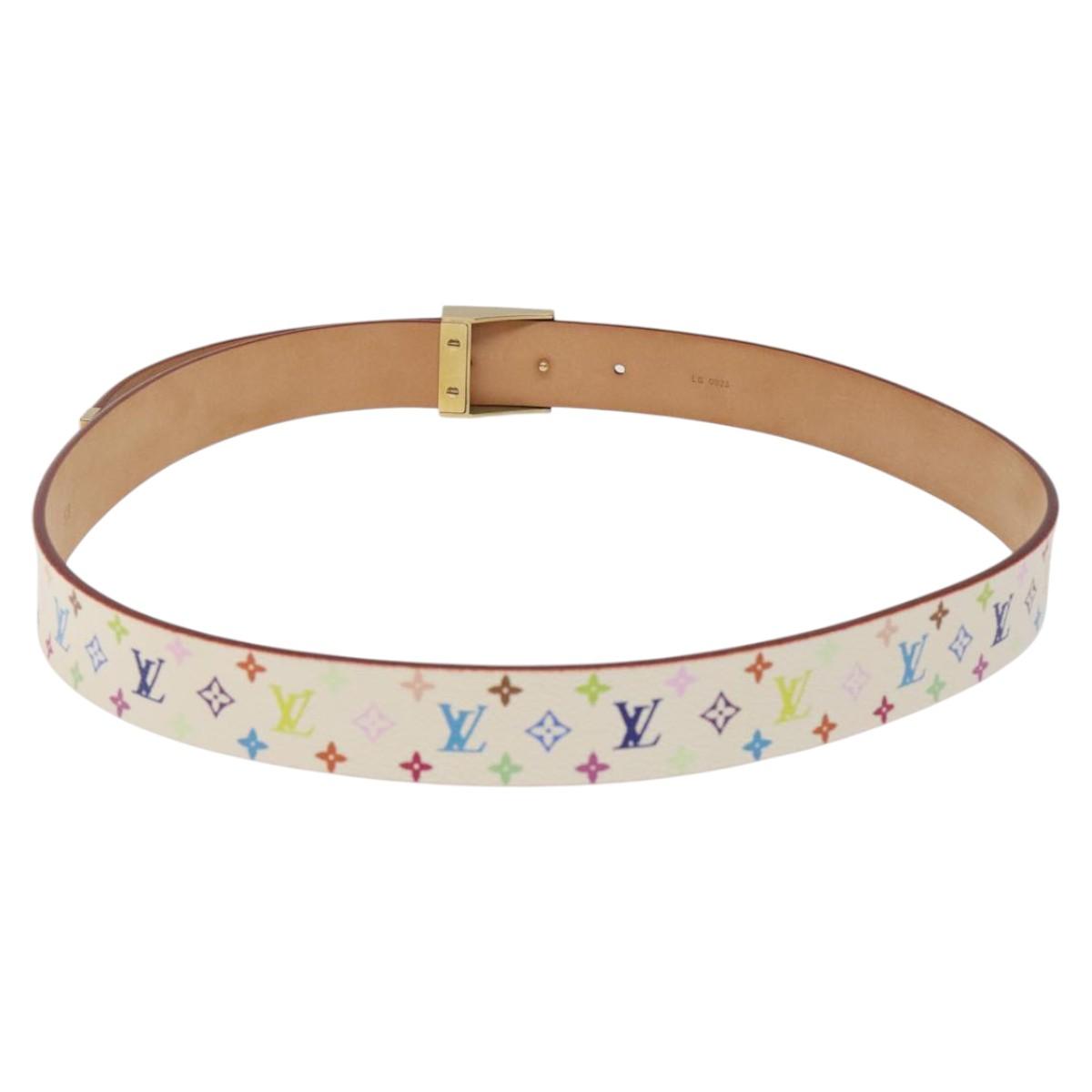 LOUIS VUITTON Multicolor Ceinture Care Belt 34.6"""" White M9682 LV Auth ac3693
