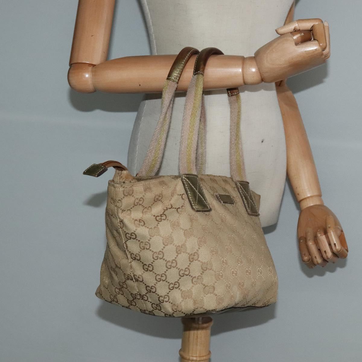 GUCCI GG Canvas Sherry Line Hand Bag Beige Gold pink 131228 Auth ac3698