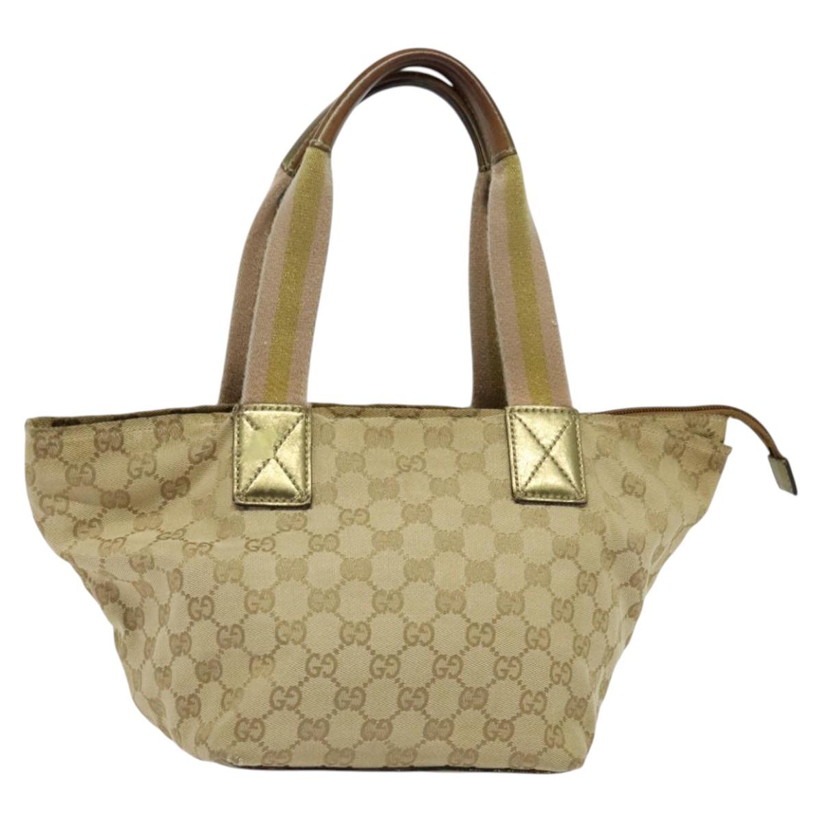 GUCCI GG Canvas Sherry Line Hand Bag Beige Gold pink 131228 Auth ac3698