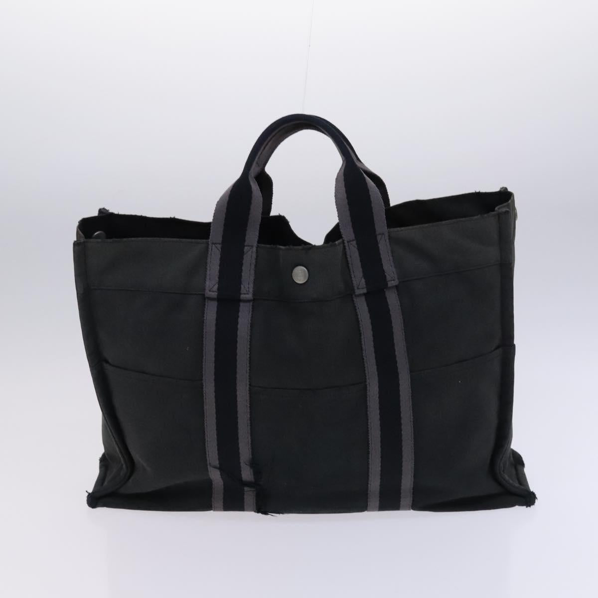 HERMES Fourre Tout Tote Bag Canvas 3Set Black Gray Auth ac3701