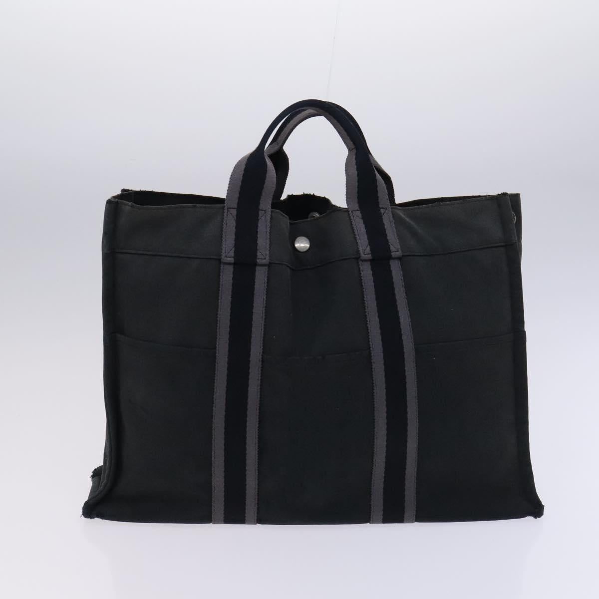 HERMES Fourre Tout Tote Bag Canvas 3Set Black Gray Auth ac3701