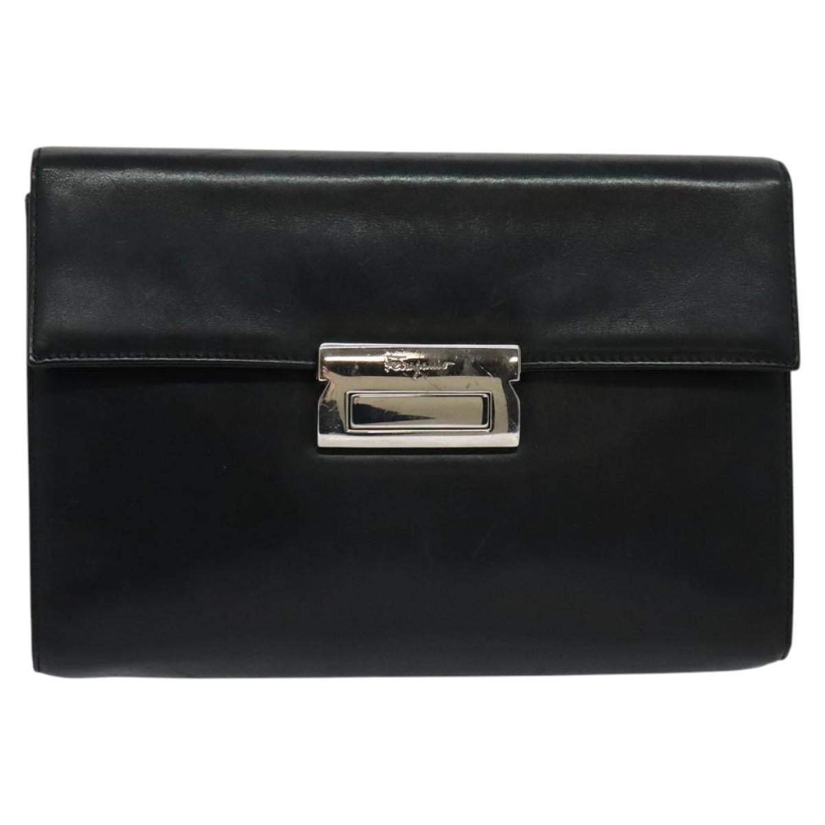 Salvatore Ferragamo Clutch Bag Leather Black Auth ac3703