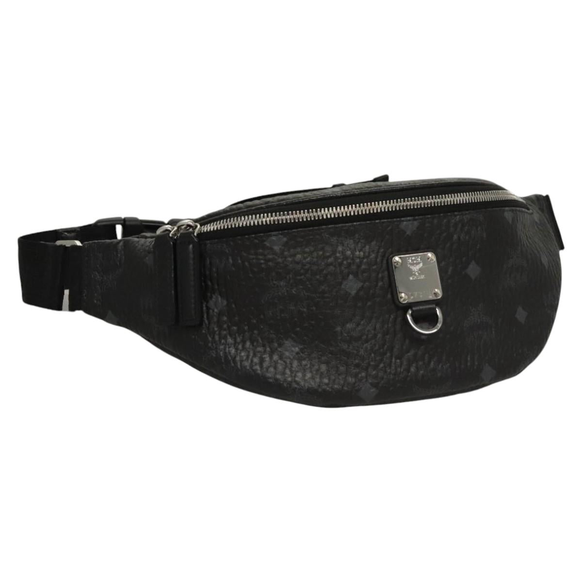 MCM Vicetos Logogram Waist bag PVC Leather Black Auth ac3718