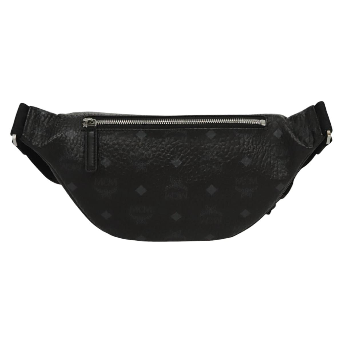 MCM Vicetos Logogram Waist bag PVC Leather Black Auth ac3718