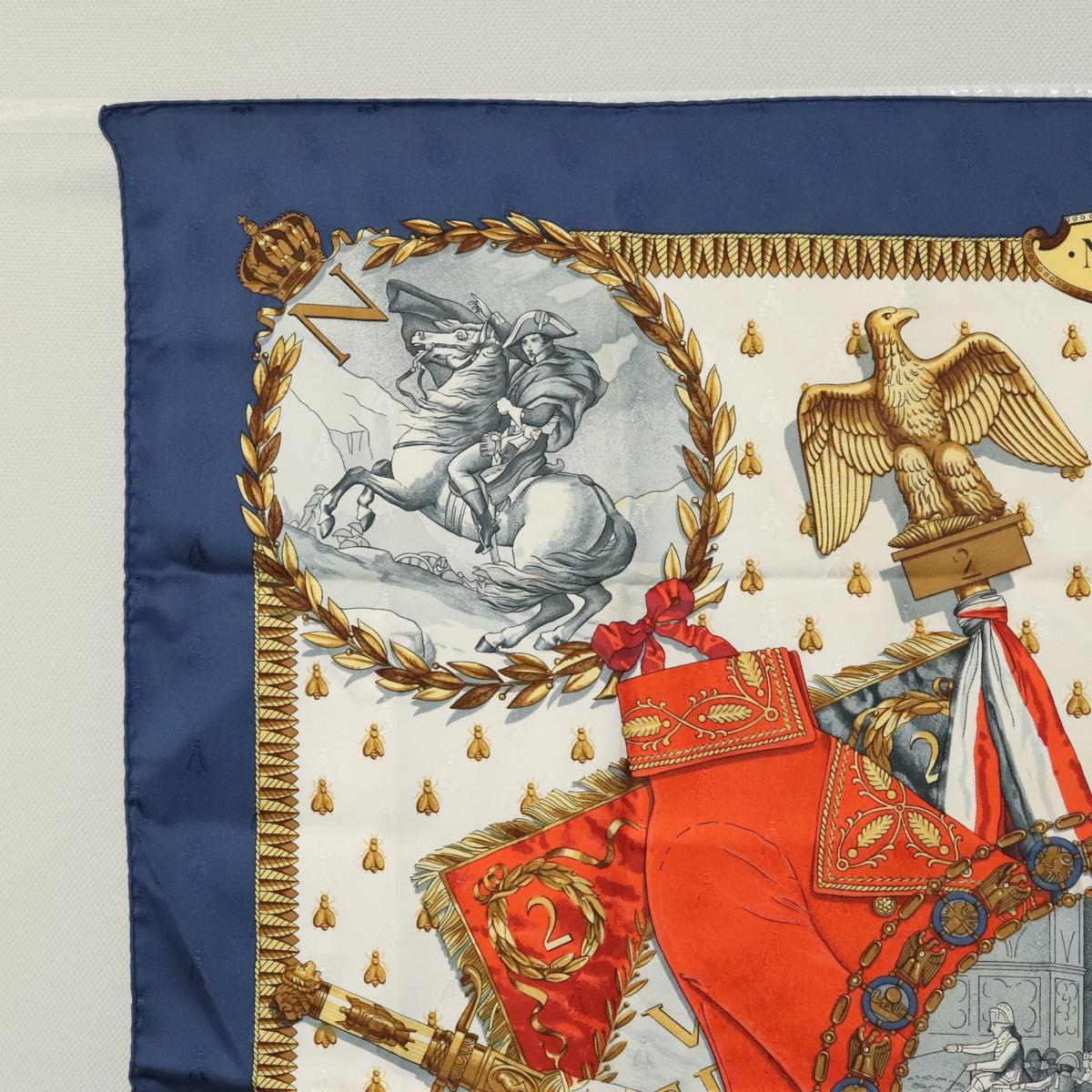 HERMES Carre 90 Scarf ""NAPOLEON"" Silk Blue Auth ac3733