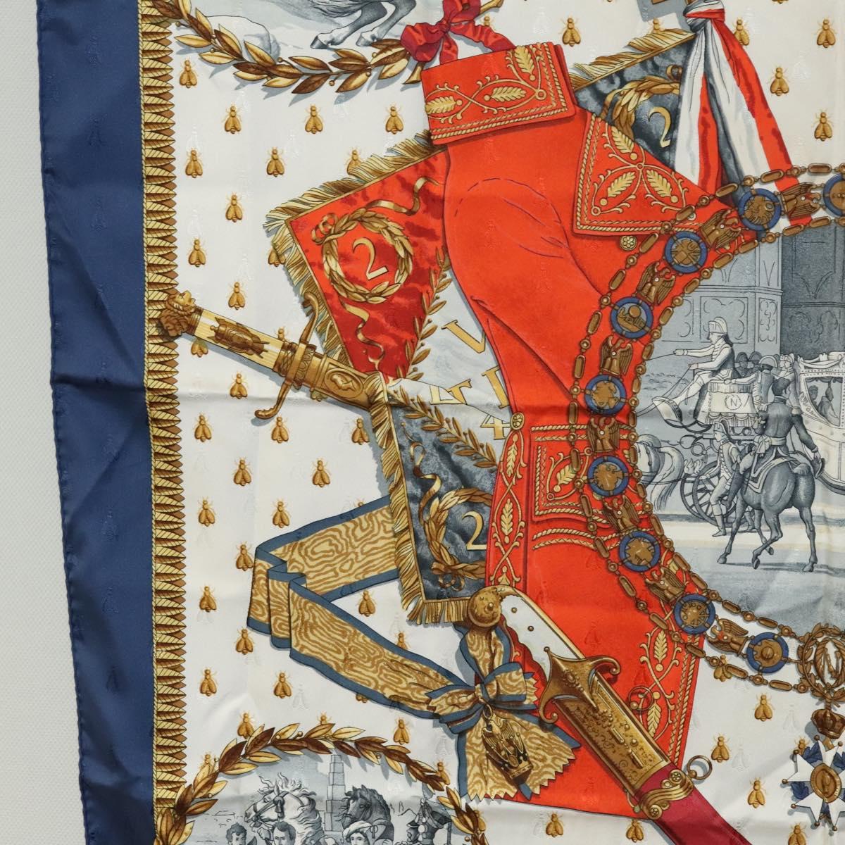 HERMES Carre 90 Scarf ""NAPOLEON"" Silk Blue Auth ac3733