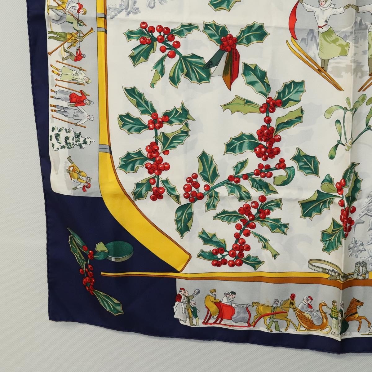 HERMES Carre 90 Scarf ""Neige d'Antan"" Silk Navy Auth ac3734