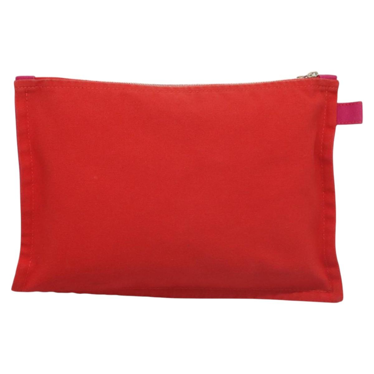 HERMES Bora Bora Pouch MM Pouch Canvas Pink Silver Auth ac3752