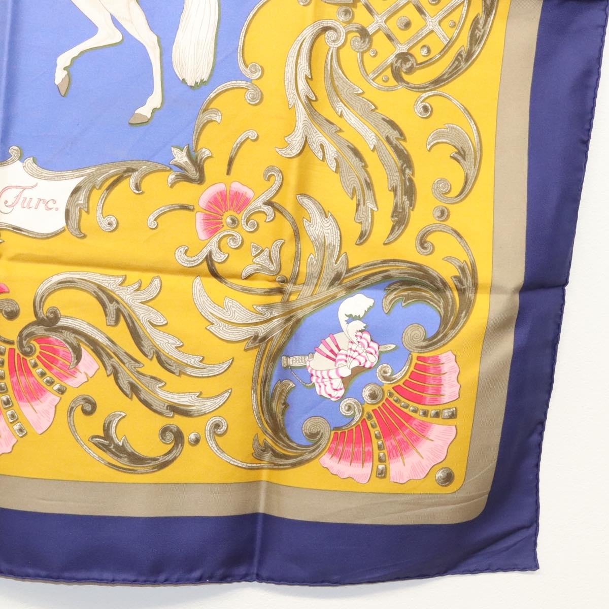 HERMES Carre 90 Scarf ""CHEVAL TURC"" Silk Blue Auth ac3753
