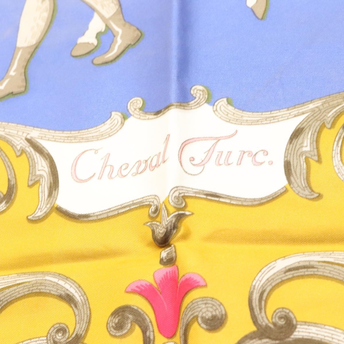 HERMES Carre 90 Scarf ""CHEVAL TURC"" Silk Blue Auth ac3753