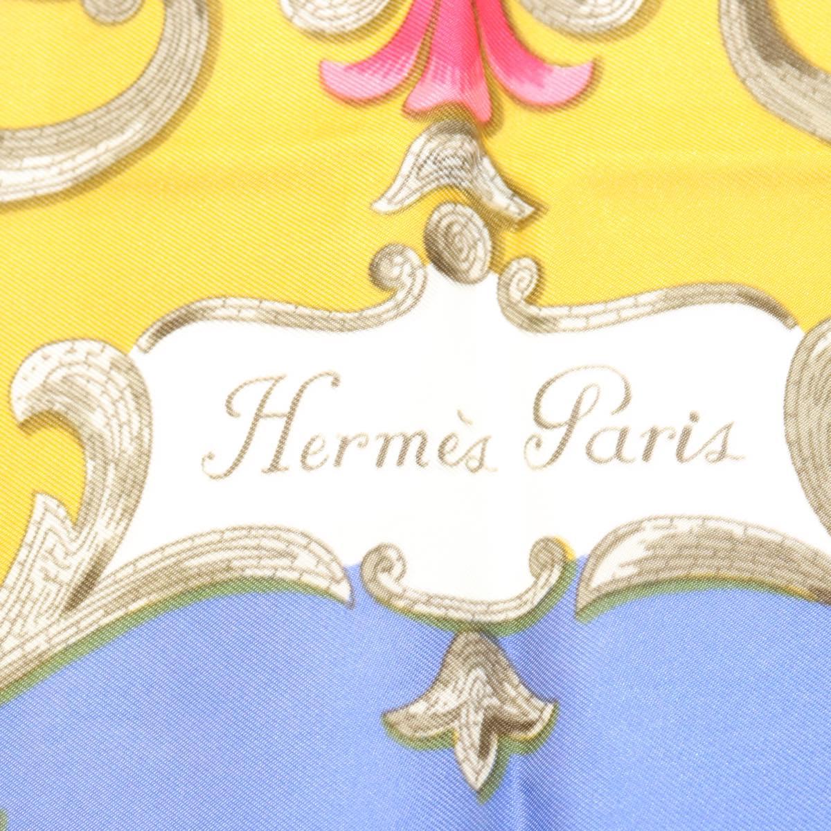 HERMES Carre 90 Scarf ""CHEVAL TURC"" Silk Blue Auth ac3753