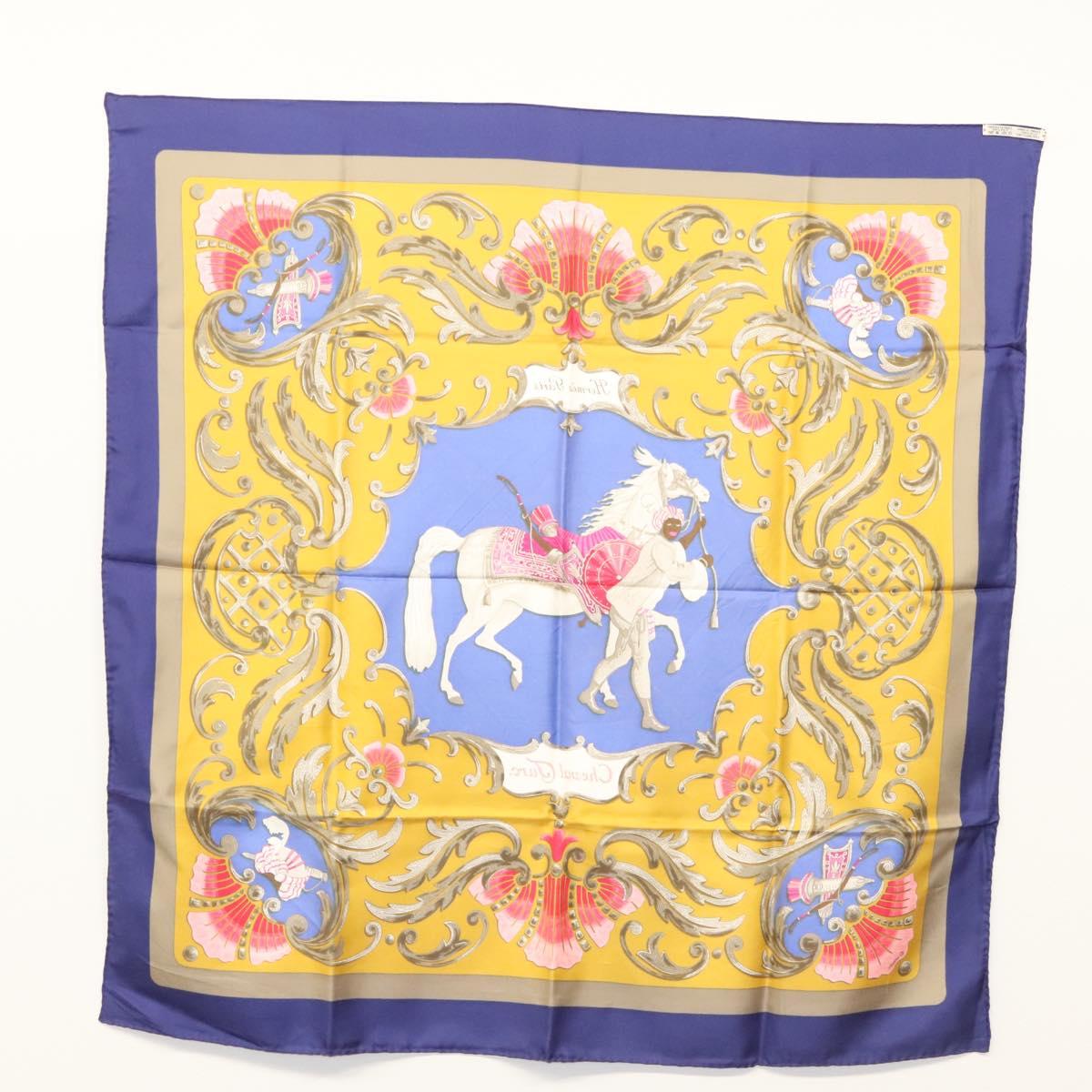 HERMES Carre 90 Scarf ""CHEVAL TURC"" Silk Blue Auth ac3753