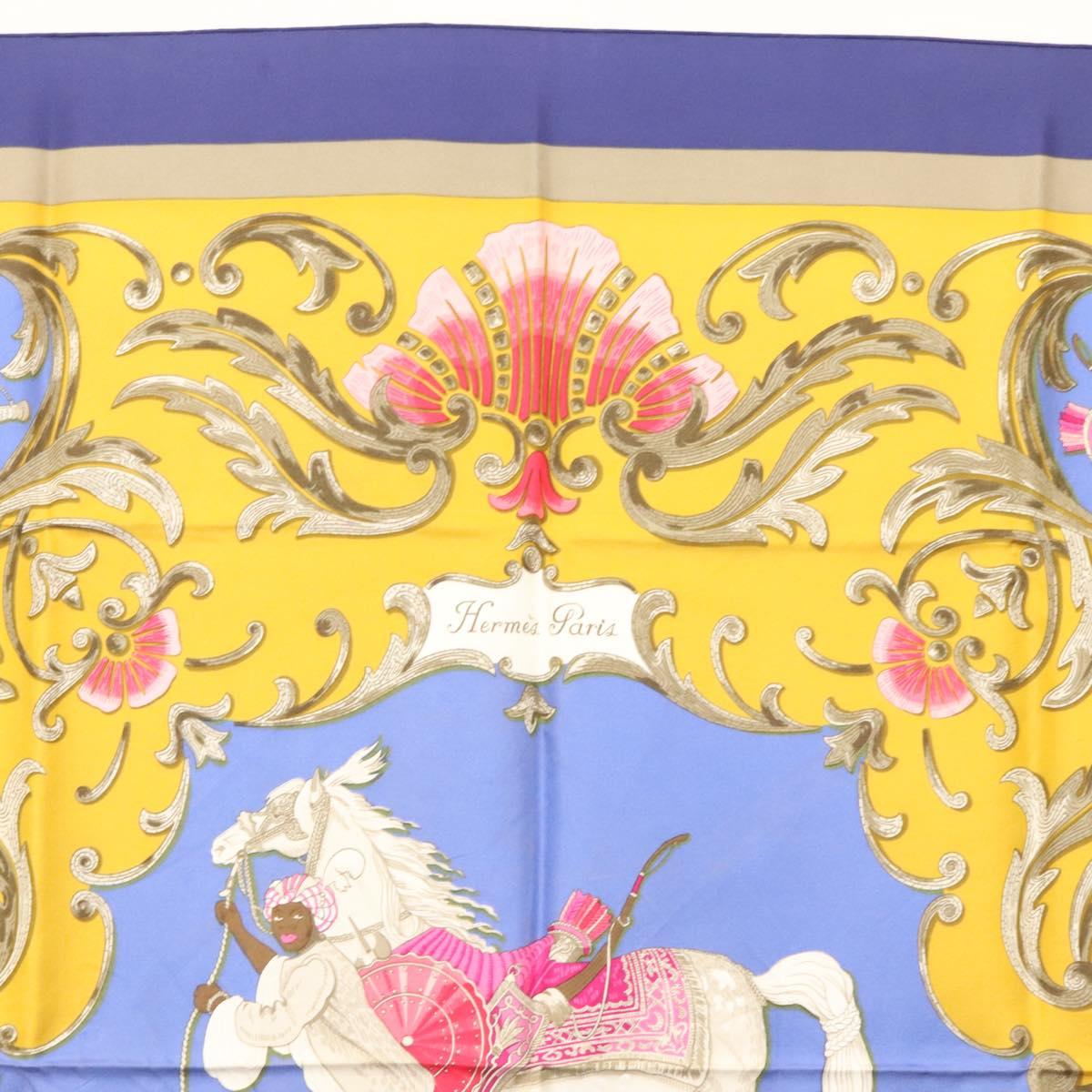 HERMES Carre 90 Scarf ""CHEVAL TURC"" Silk Blue Auth ac3753