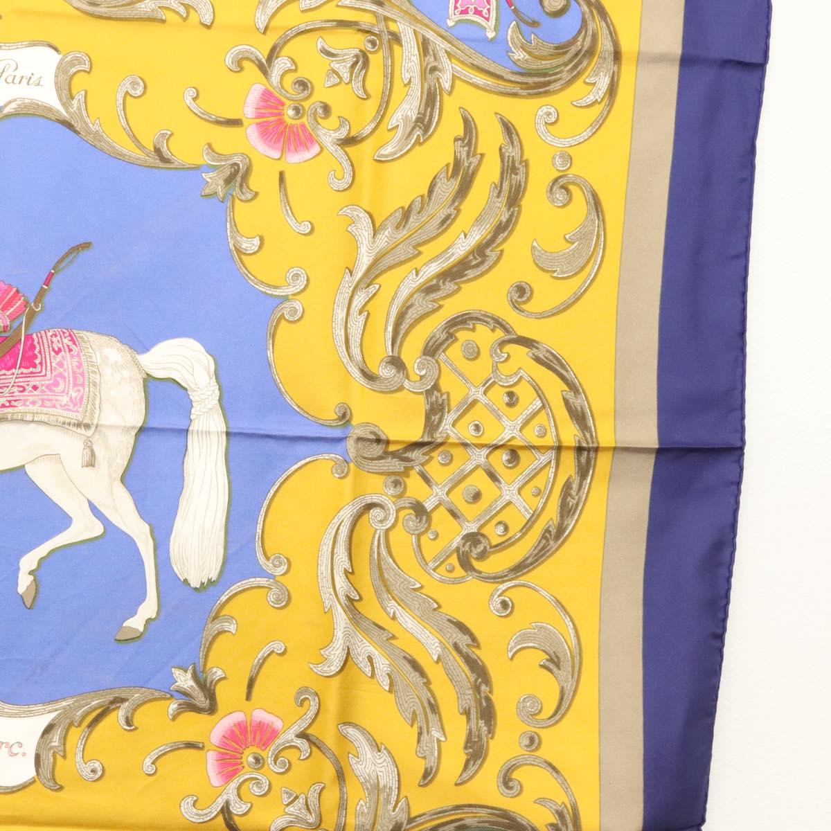 HERMES Carre 90 Scarf ""CHEVAL TURC"" Silk Blue Auth ac3753
