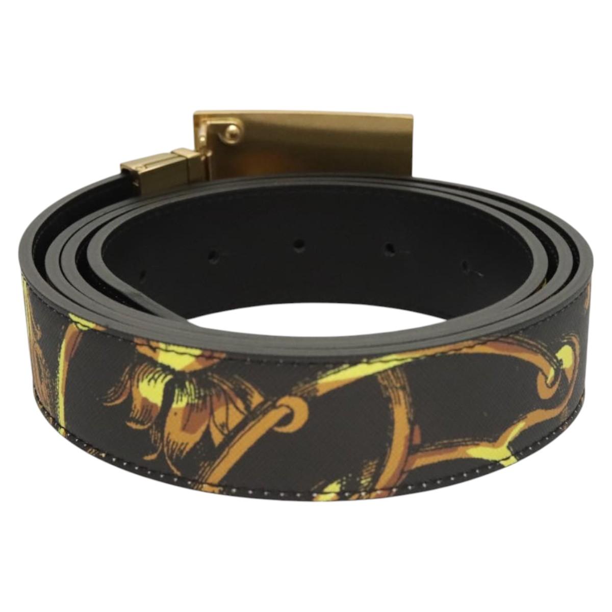 VERSACE Belt Leather 49.2"" Black Auth ac3759
