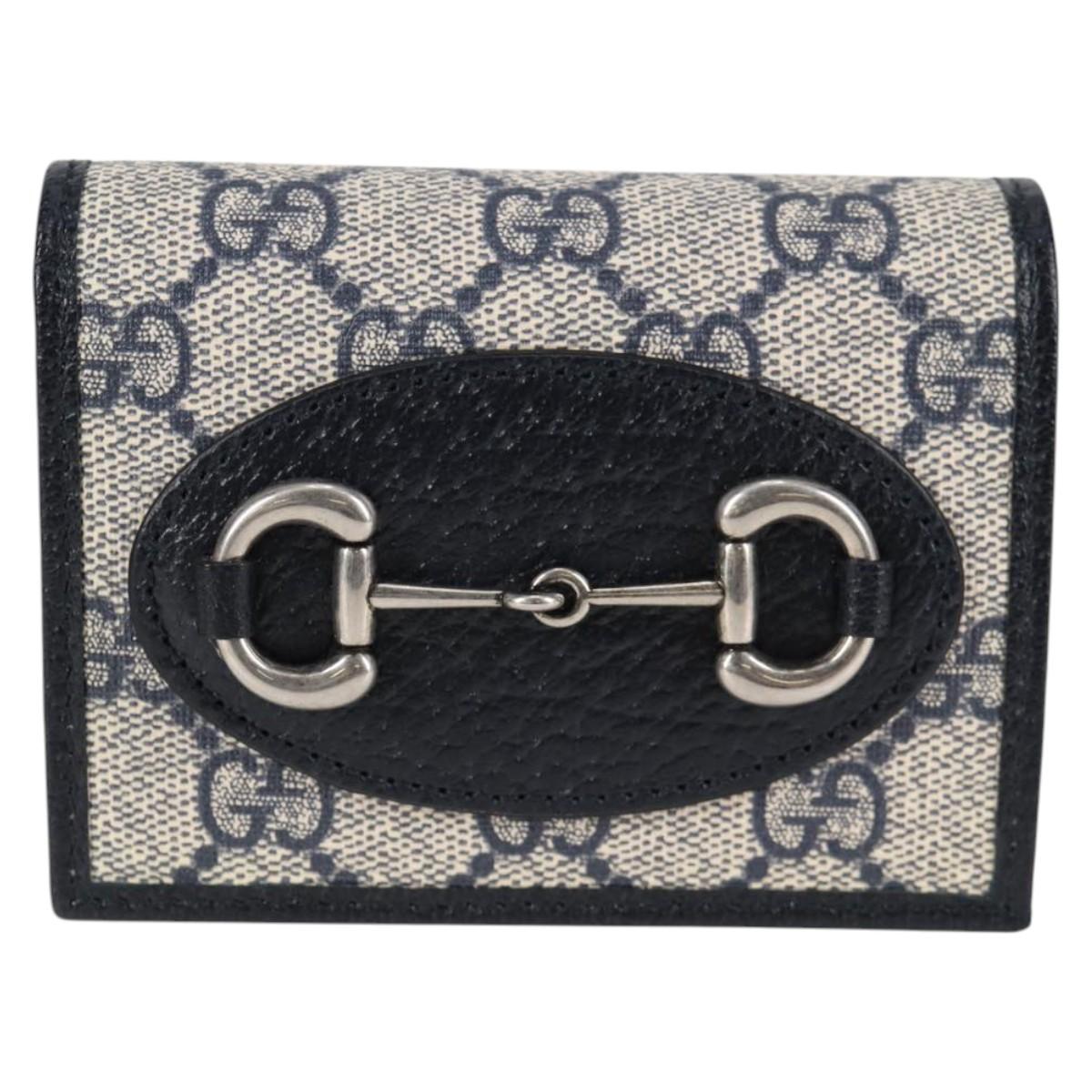 GUCCI GG Supreme Wallet PVC Silver Navy 621887 Auth ac3767M