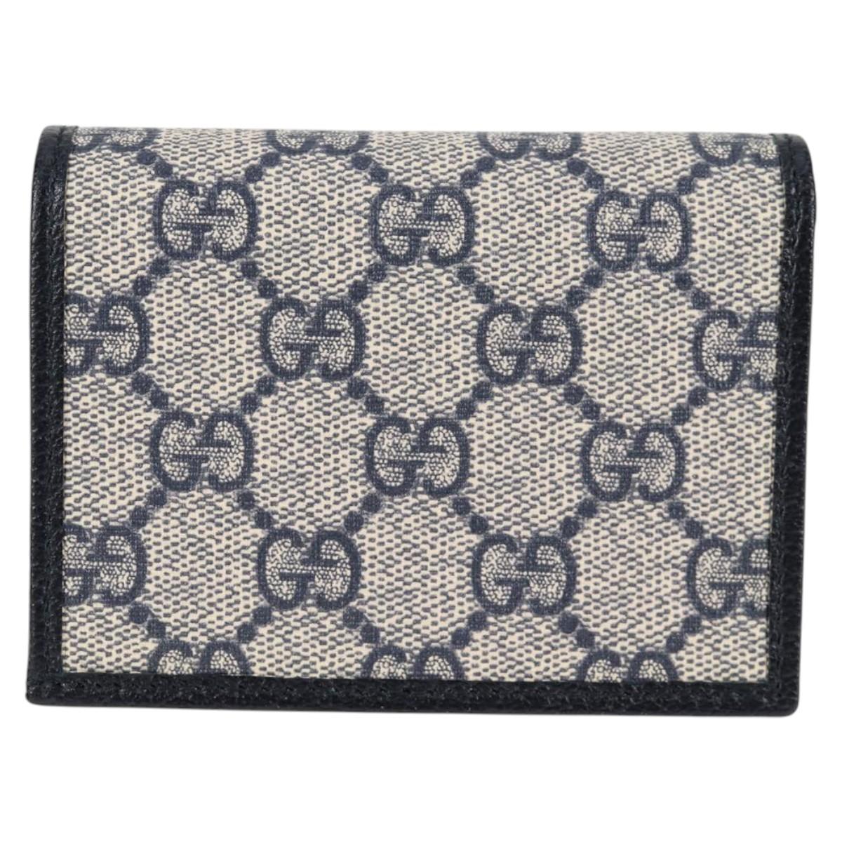 GUCCI GG Supreme Wallet PVC Silver Navy 621887 Auth ac3767M