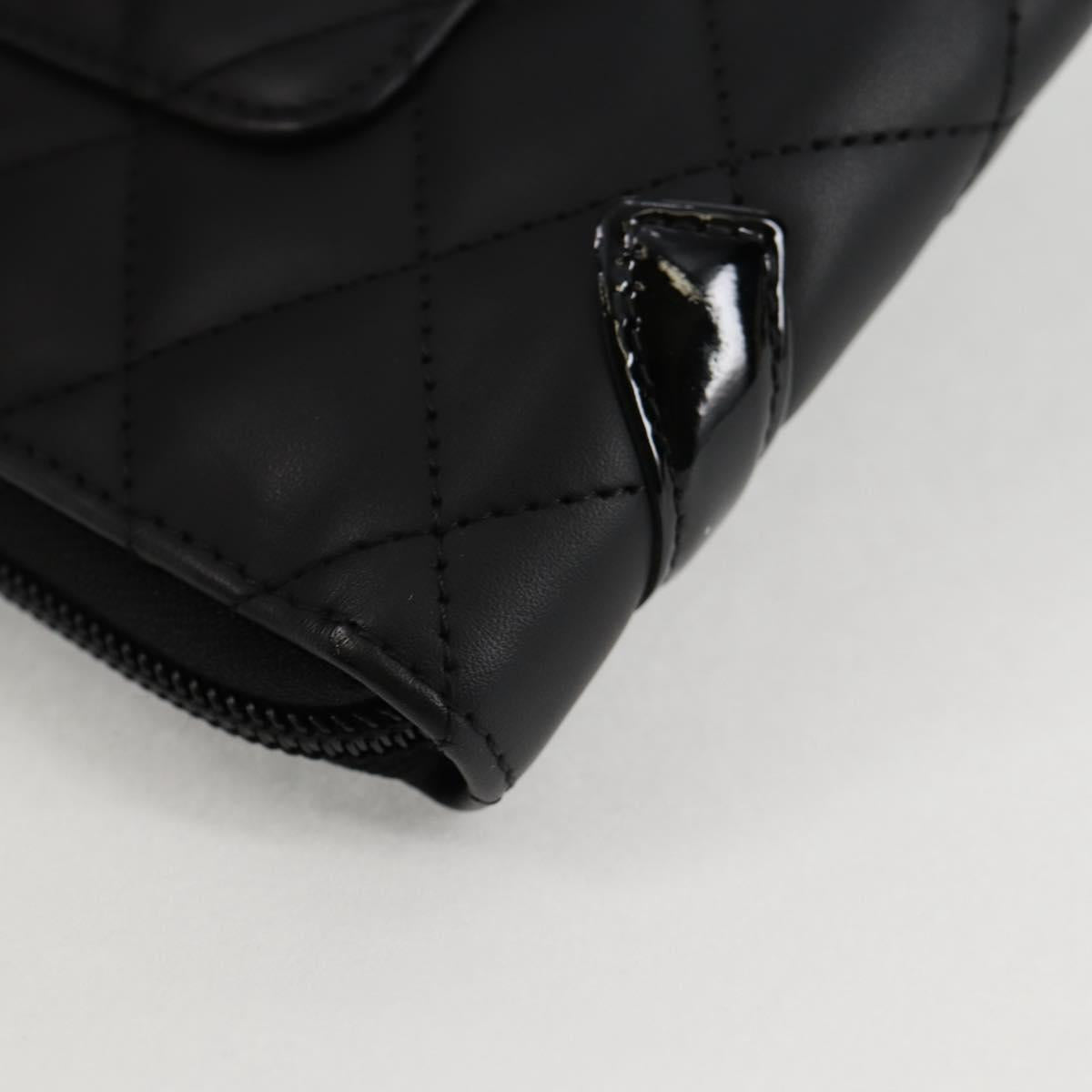 CHANEL Cambon Line Matelasse Long Wallet Calf leather Black CC Auth ac3768AM